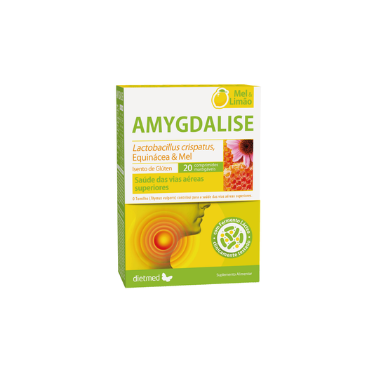 Amygdalise Mel e Limão – 20 comprimidos mastigáveis – Dietmed
