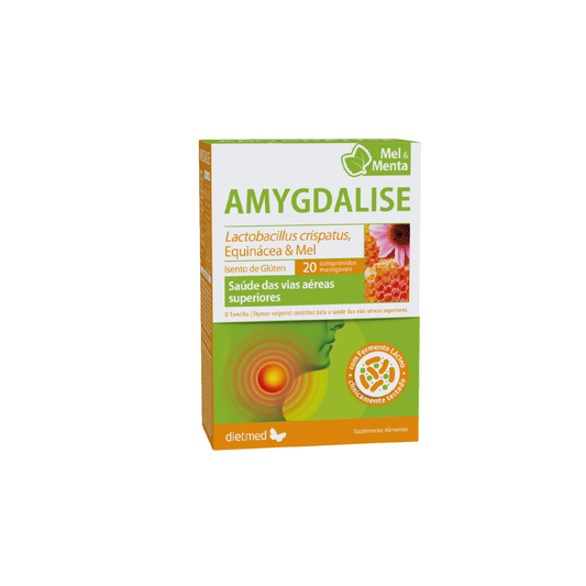 Amygdalise Mel e Menta – 20 comprimidos mastigáveis – Dietmed